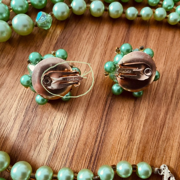 Collier vert vintage et boucles assorties - Picture 3 of 4